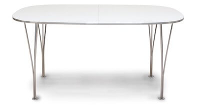 Colombus hvid spisebord med udtræk med kromfarvede ben i metal