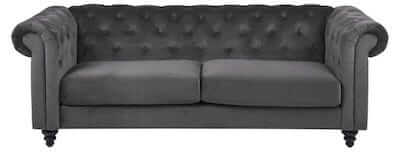 Charlietown grå velour sofa i klassisk design og elegante ben