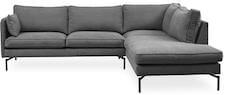 Tebis lysgrå u sofa med højrevendt pufafslutnig og slanke metalben